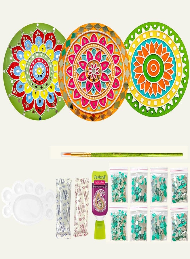 Decordial Lippan Art Materials DIY Kit With 2 Premarked Madhubani Mandala Designs MDF Board Decorative Mirrors Colours Lippan Art Kit For Kids Adults Wall Decoration For Home Decor, Multicolor - Image 1